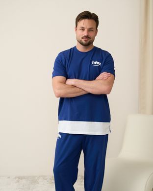 Мужской комплект со штанами Plus Size - однотонный Темно-синий 2xl