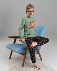 Пижама со штанами в мелкий принт для мальчика - выглядывающий медведь, Хакі, 3-4