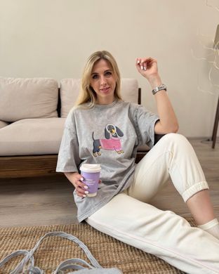 Футболка oversize з собачкою 26007-2 Світло-сірий в універсальному розмірі