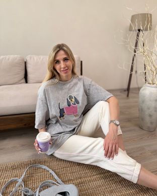 Футболка oversize з собачкою 26007-2 Світло-сірий в універсальному розмірі