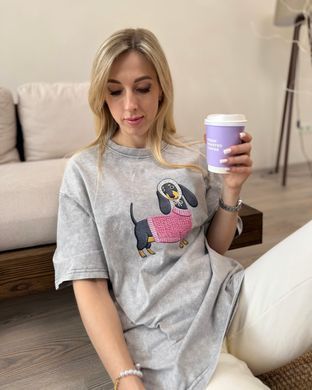 Футболка oversize з собачкою 26007-2 Світло-сірий в універсальному розмірі