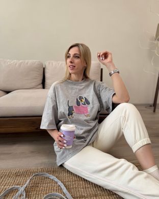 Футболка oversize з собачкою 26007-2 Світло-сірий в універсальному розмірі