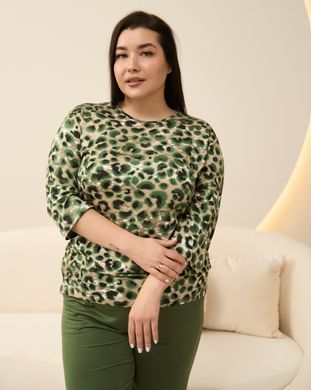 Женский комплект штаны и кофта рукав 3/4 - леопард - Вискоза 2xl