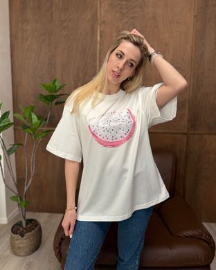 Футболка oversize Dragon fruit 26004 Молочний в універсальному розмірі