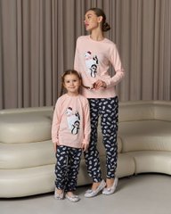 Подростковая пижама со штанами - Медведь и пингвины - Family look мама/дочь, Світло-персиковий, 8-9