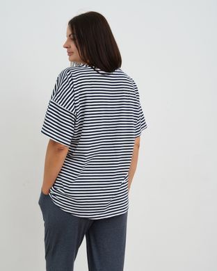 Батальный комплект с брюками и футболкой - Полоска, Темно-синий, 3xl