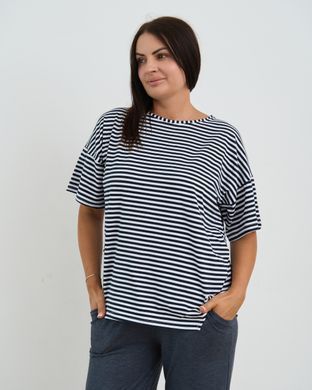 Батальный комплект с брюками и футболкой - Полоска, Темно-синий, 3xl