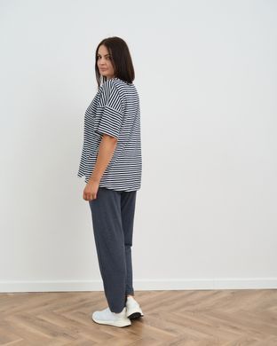 Батальный комплект с брюками и футболкой - Полоска, Темно-синий, 3xl