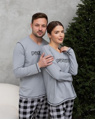 Жіноча піжама зі штанами сіра у клітинку - Позитив - Family look для пари Фото товару - Інтернет-магазин Zaragoza