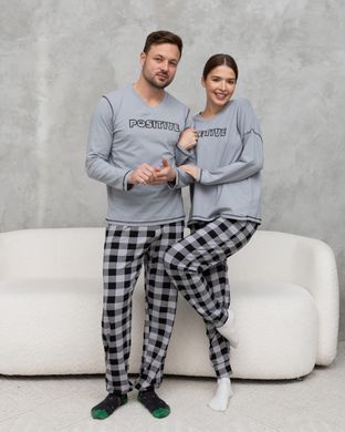 Жіноча піжама зі штанами сіра у клітинку - Позитив - Family look для пари Фото товару - Інтернет-магазин Zaragoza