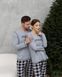 Жіноча піжама зі штанами сіра у клітинку - Позитив - Family look для пари Фото товару 10 з 11