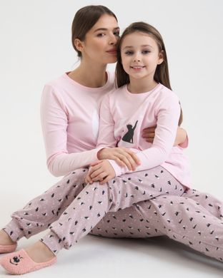 Женский комплект со штанами Кот и звезды - Family look мама/дочка Светло-розовый S Фото товара - Интернет-магазин Zaragoza