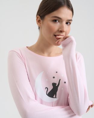 Женский комплект со штанами Кот и звезды - Family look мама/дочка Светло-розовый S Фото товара - Интернет-магазин Zaragoza