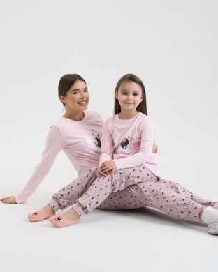 Женский комплект со штанами Кот и звезды - Family look мама/дочка Светло-розовый S Фото товара - Интернет-магазин Zaragoza