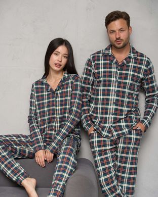 Женская пижама на пуговицах - в клетку - Family look для пары Фото товара - Интернет-магазин Zaragoza