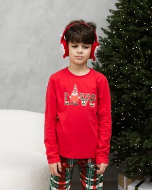 Дитяча піжама для хлопчика зі штанами Новорічна Love Family look для родини, Червоний, 3-4