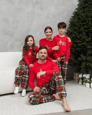 Дитяча піжама для хлопчика зі штанами Новорічна Love Family look для родини, Червоний, 3-4