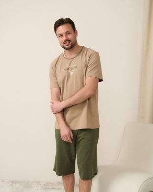 Мужской комплект с однотонными шортами - Plus Size Светло-коричневый 2xl