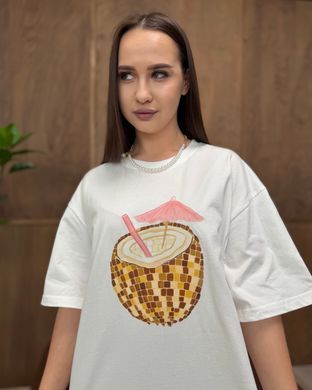 Футболка oversize Кокосовый коктейль 26027 Молочный в универсальном размере