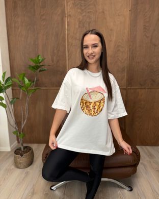Футболка oversize Кокосовый коктейль 26027 Молочный в универсальном размере