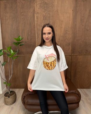 Футболка oversize Кокосовый коктейль 26027 Молочный в универсальном размере