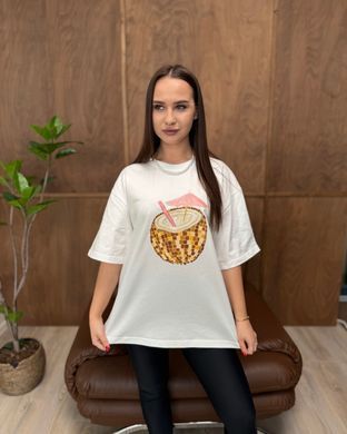 Футболка oversize Кокосовый коктейль 26027 Молочный в универсальном размере