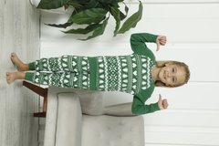 Детская пижама на девочку с брюками - Новогодний орнамент - Family look для семьи, Зелёный, 3-4
