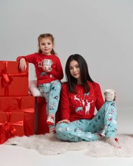Женская пижама со штанами новогодняя - Олени - Family look мама/дочь Фото товара - Интернет-магазин Zaragoza