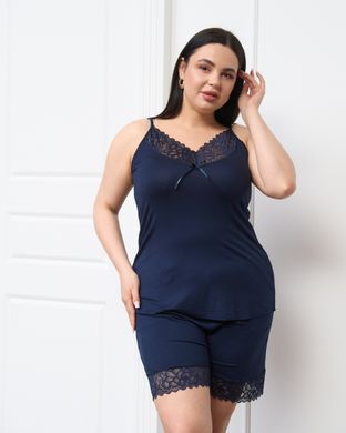Віскозна однотонна піжама з шортиками - Plus Size Темно-синій 2xl