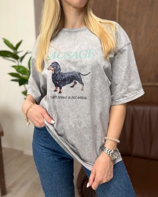 Футболка oversize Sausage 26020 Світло-сірий в універсальному розмірі