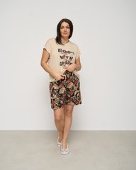 Пижама с футболкой и шортами в принт - вискоза Батал, Бежевый, 2xl