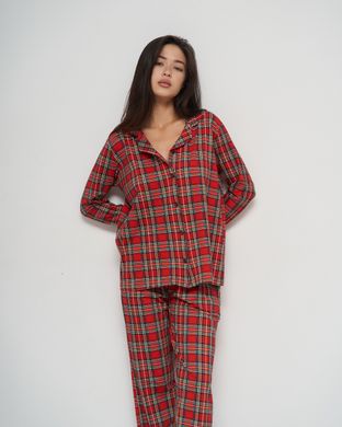 Жіноча піжама на ґудзиках зі штанами - червона клітинка Фото товару - Інтернет-магазин Zaragoza