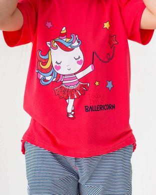 Підлітковий комплект з шортами на дівчинку - єдиноріг, Червоний, 10-11