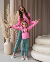 Піжама на дівчинку зі штанами - Дві чашечки - Family look мама/донька, Рожевий, 3-4