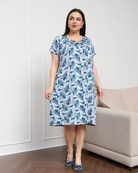Вискозная сорочка Plus Size в мелкие веточки Темно-бирюзовый 2xl