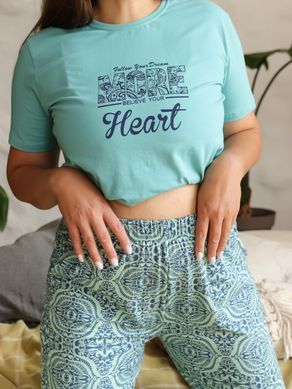 Жіночий батальний комплект з капрі Heart 36069 Бірюзовий 2XL
