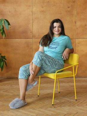 Жіночий батальний комплект з капрі Heart 36069 Бірюзовий 2XL
