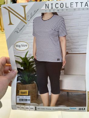 Комплект женский с капри Plus Size - в рубчик полоска Светло-серый 2xl