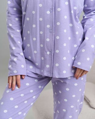 Женская пижама на пуговицах со штанами - сиреневая в горошек Фото товара - Интернет-магазин Zaragoza