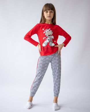Піжама на дівчинку зі штанами в клітку - cute cow, Червоний, 3-4