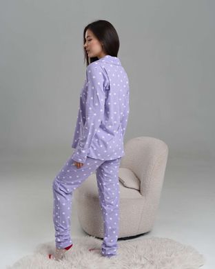 Жіноча піжама на ґудзиках зі штанами - бузкова в горошок Фото товару - Інтернет-магазин Zaragoza
