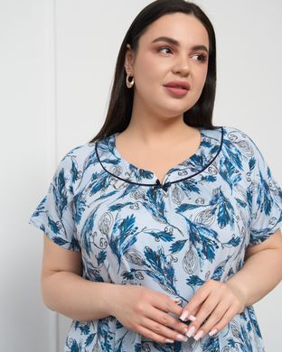 Вискозная сорочка Plus Size в мелкие веточки Темно-бирюзовый 2xl