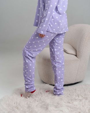Жіноча піжама на ґудзиках зі штанами - бузкова в горошок Фото товару - Інтернет-магазин Zaragoza