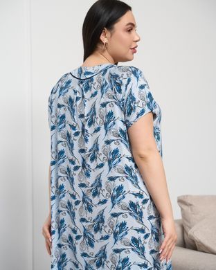 Вискозная сорочка Plus Size в мелкие веточки Темно-бирюзовый 2xl