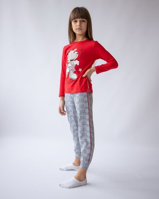 Піжама на дівчинку зі штанами в клітку - cute cow, Червоний, 3-4