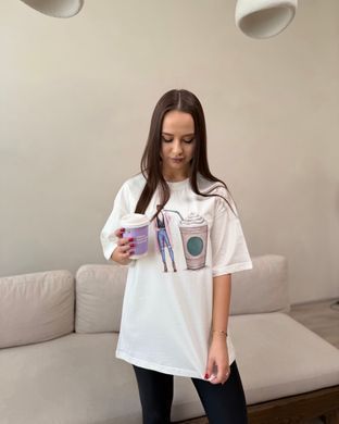 Футболка oversize с принтом 26026 Молочный в универсальном размере