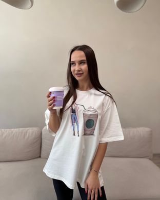 Футболка oversize с принтом 26026 Молочный в универсальном размере