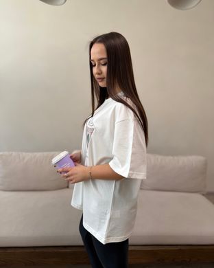 Футболка oversize с принтом 26026 Молочный в универсальном размере