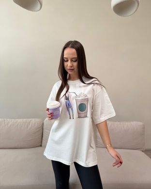 Футболка oversize с принтом 26026 Молочный в универсальном размере