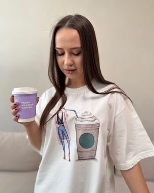 Футболка oversize с принтом 26026 Молочный в универсальном размере